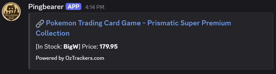Product stock alert notification for Pokemon Trading Card Game Prismatic Super Premium Collection
